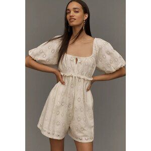 Pilcro Puff-Sleeve Eyelet Romper XL Petite